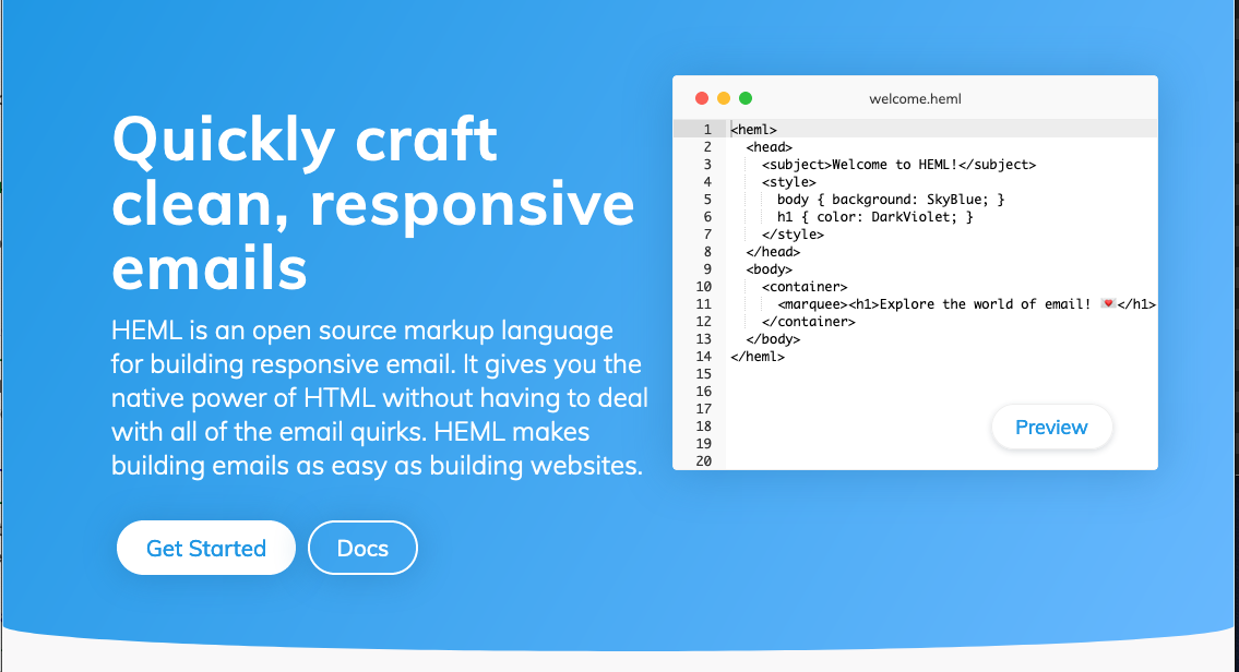 Screenshot of heml.io home page